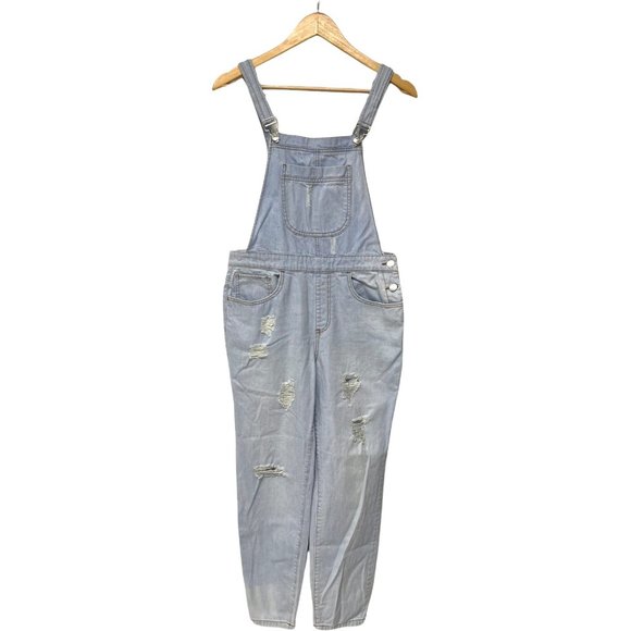 Forever 21 Junior Girl's Light Wash Ripped Leg Overalls Size 27 - Picture 8 of 12